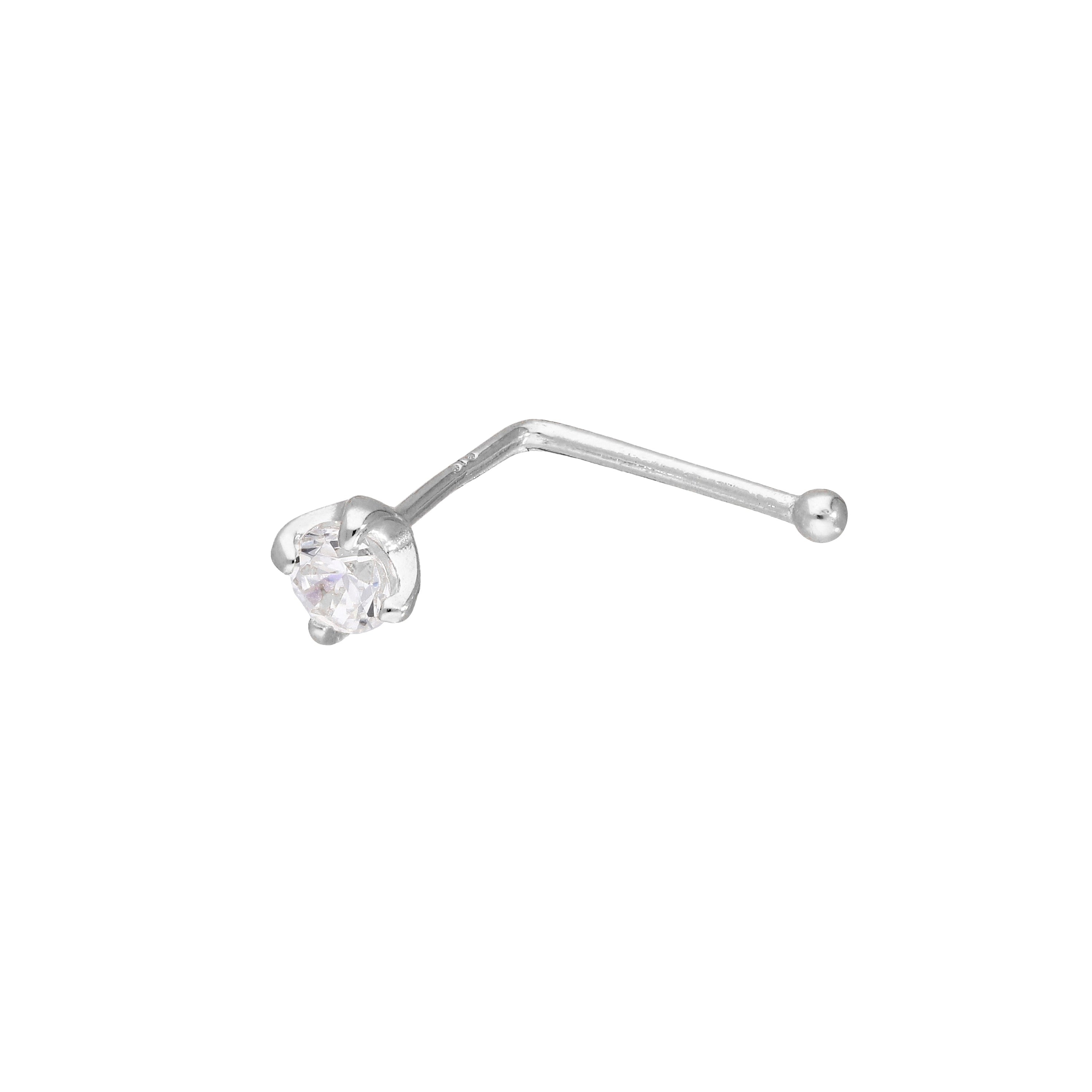 9 Karat Weißgold & 3 mm Klar CZ Kristall 23Ga Nasenstecker