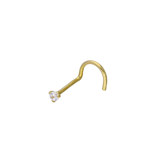 9ct Gold & Clear CZ Crystal 23Ga Nose Screw - jewellerybox