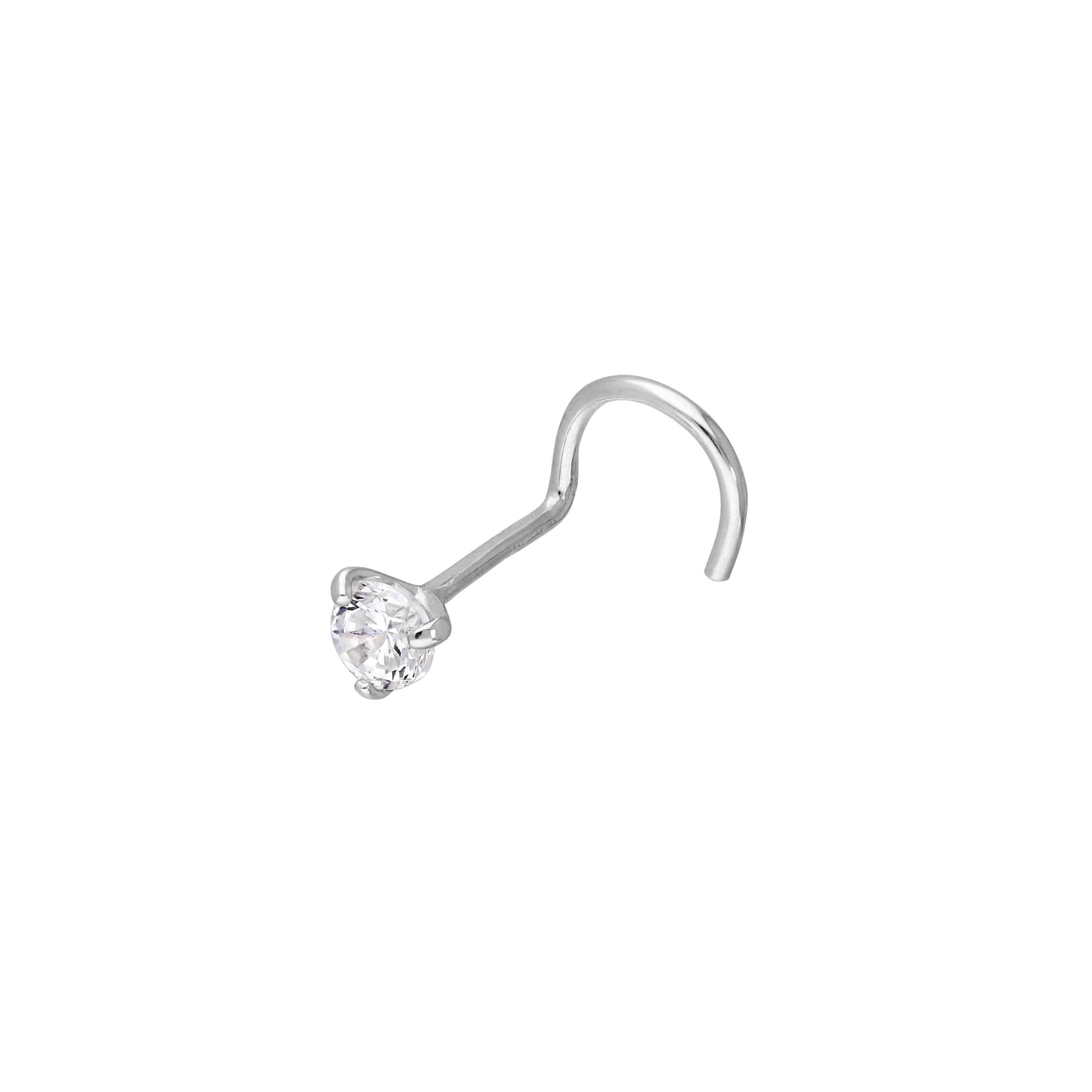 9 Karat Weißgold & Klar 3 mm CZ Kristall 23Ga Nasenschraube