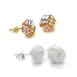 Sterlingsilber & 9 Karat Gold Dreifarbig 8 mm Knoten Ohrstecker Satz