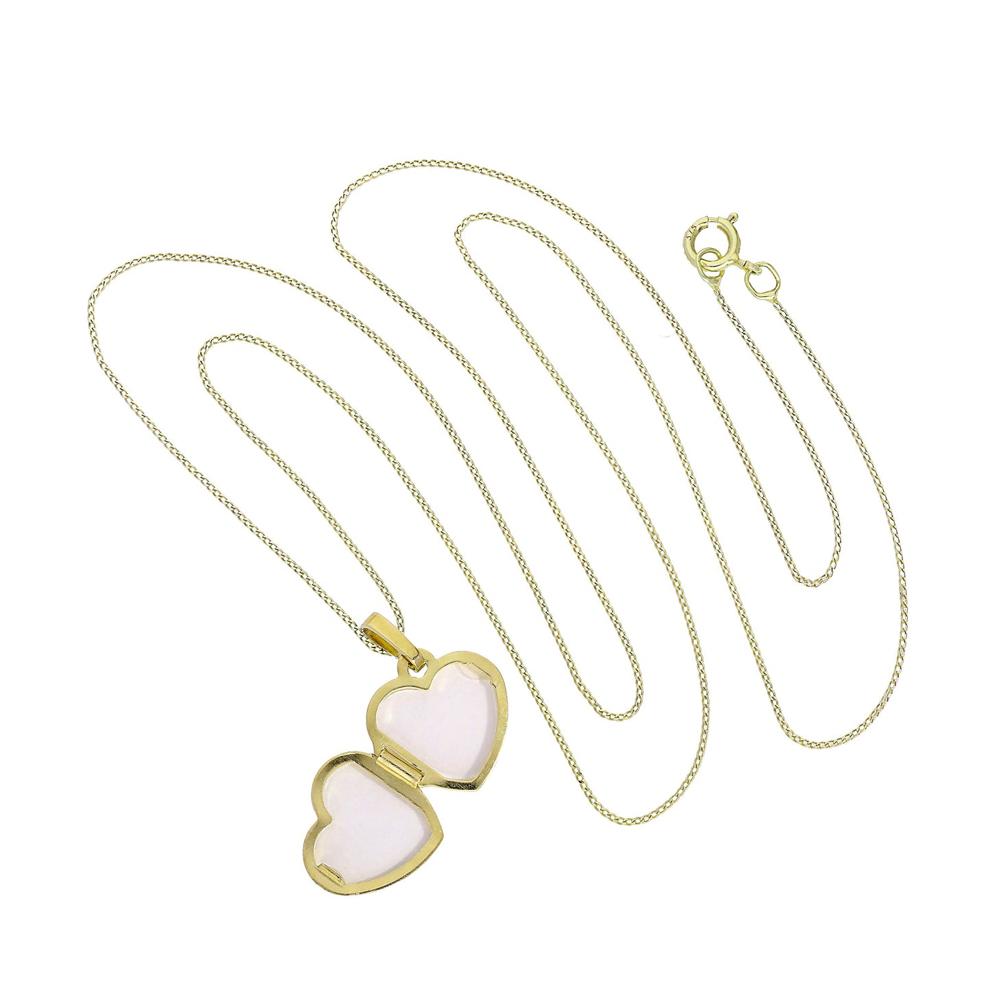 Kleines gravierbares Herzmedaillon aus 9 Karat Gold mit Blumenmuster an einer Kette, 16–20 Zoll