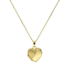 Halskette mit herzförmigem Medaillon aus 9 Karat Gold, gravierbar, matt und poliert, 16–20 Zoll