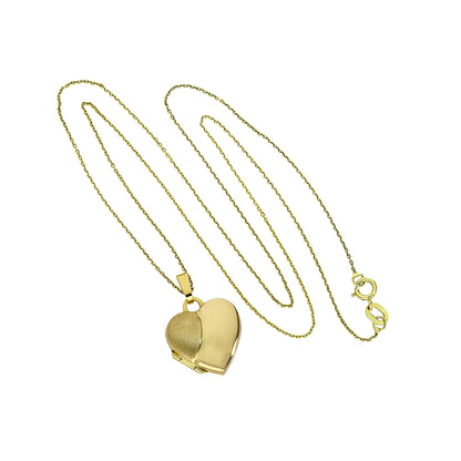 Halskette mit herzförmigem Medaillon aus 9 Karat Gold, gravierbar, matt und poliert, 16–20 Zoll