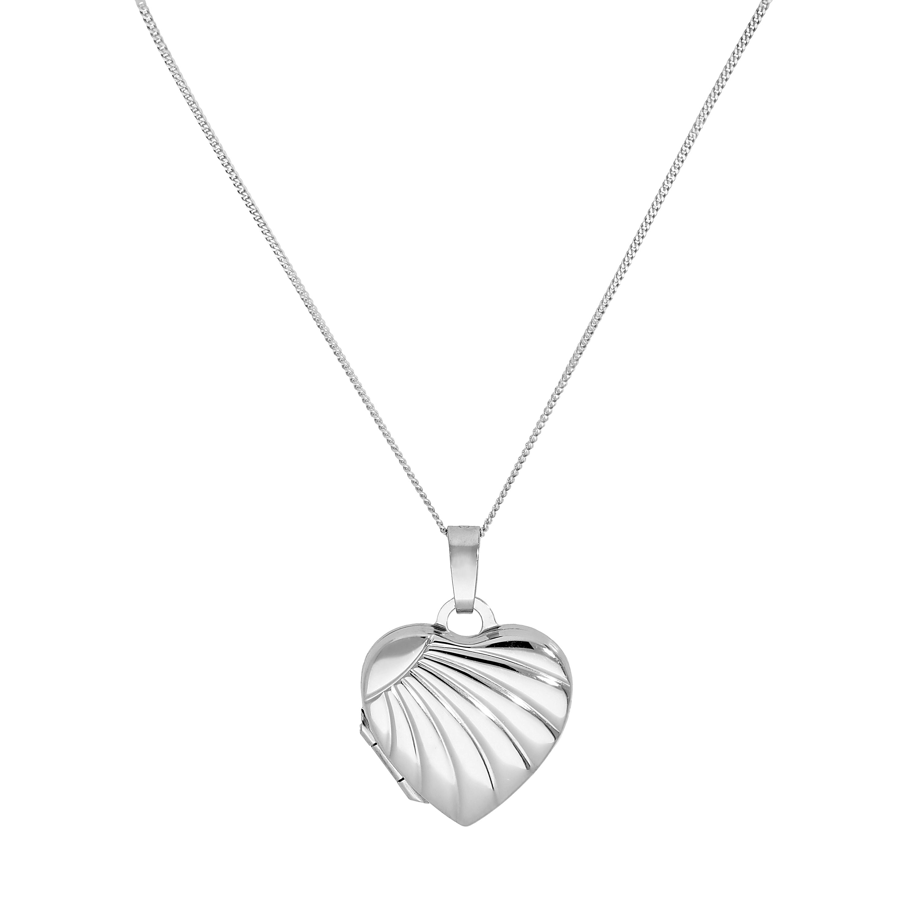 Herzmedaillon aus 9 Karat Weißgold an einer Kette mit Sonnenstrahlen-Design, 16–18 Zoll
