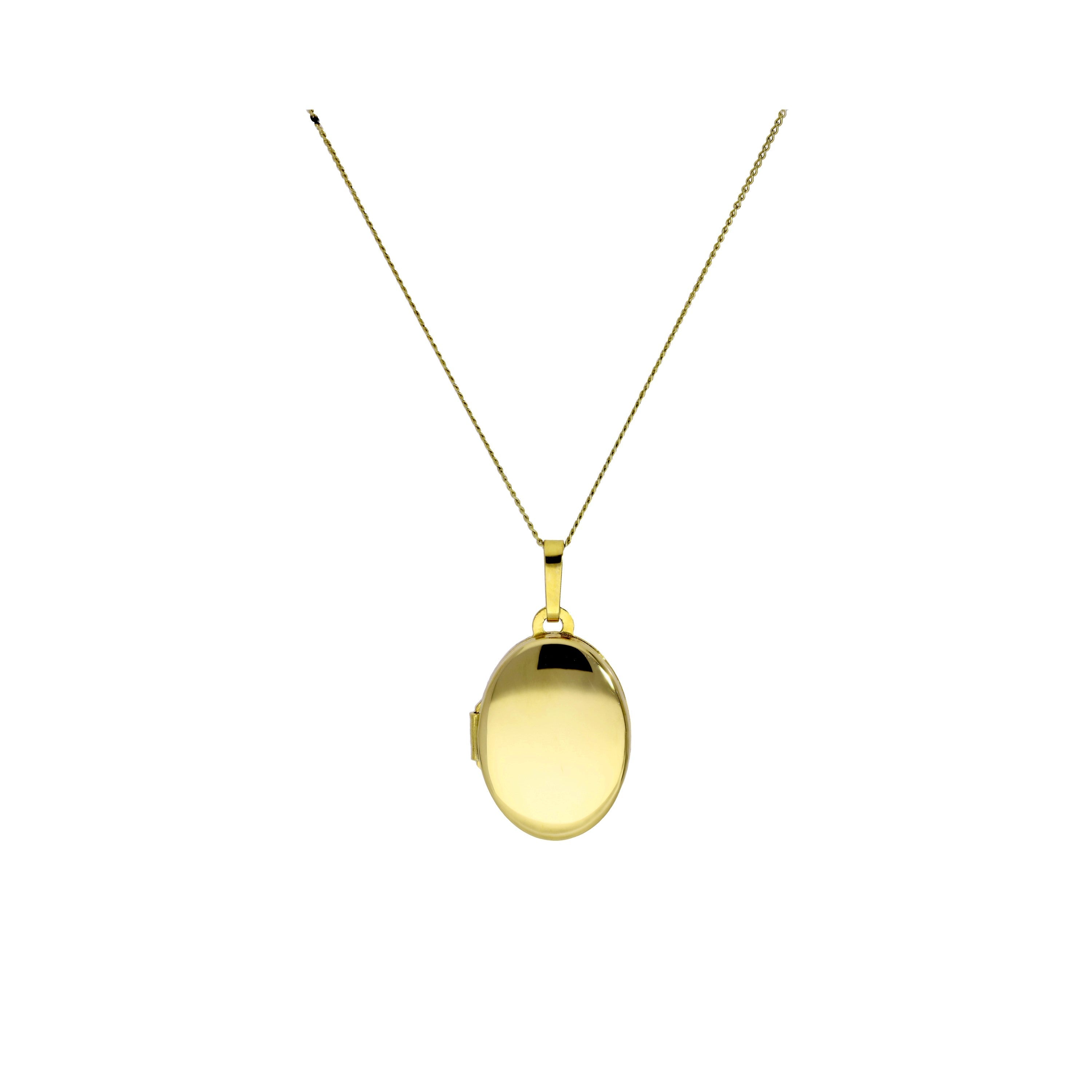 9 Karat Gold gravierbares ovales Medaillon an Kette 16 - 20 Zoll