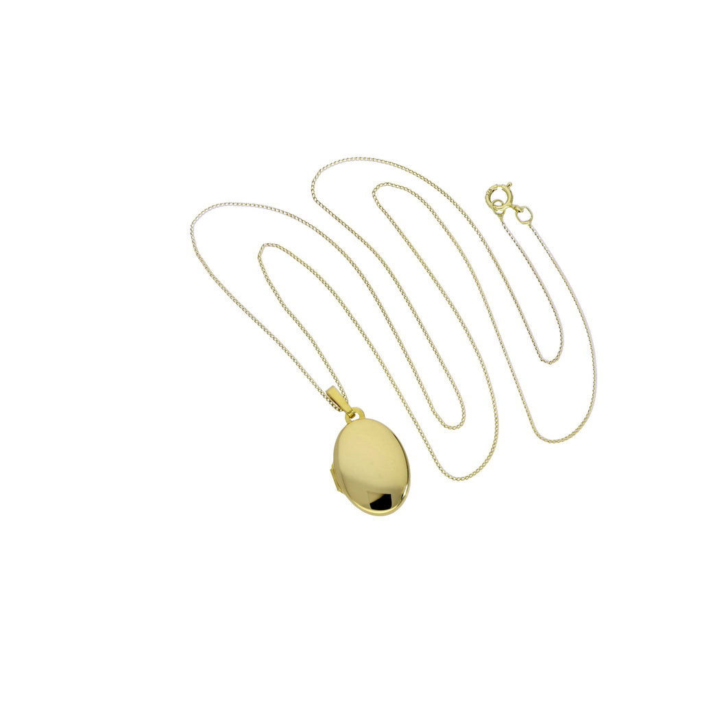 Gravierbares ovales Medaillon aus 9 Karat Gold mit Kette, 40 - 50 cm