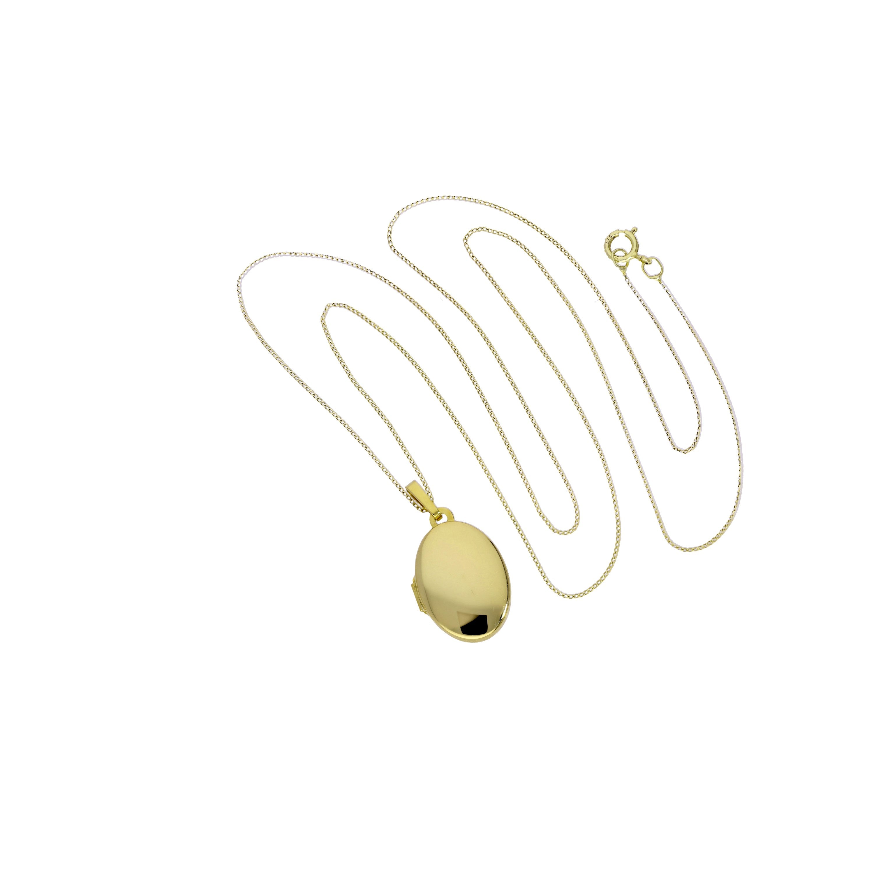 9 Karat Gold gravierbares ovales Medaillon an Kette 16 - 20 Zoll