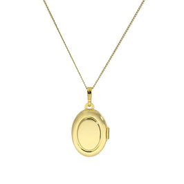 9 Karat Gold gravierbares ovales Medaillon an Kette 16 - 20 Zoll