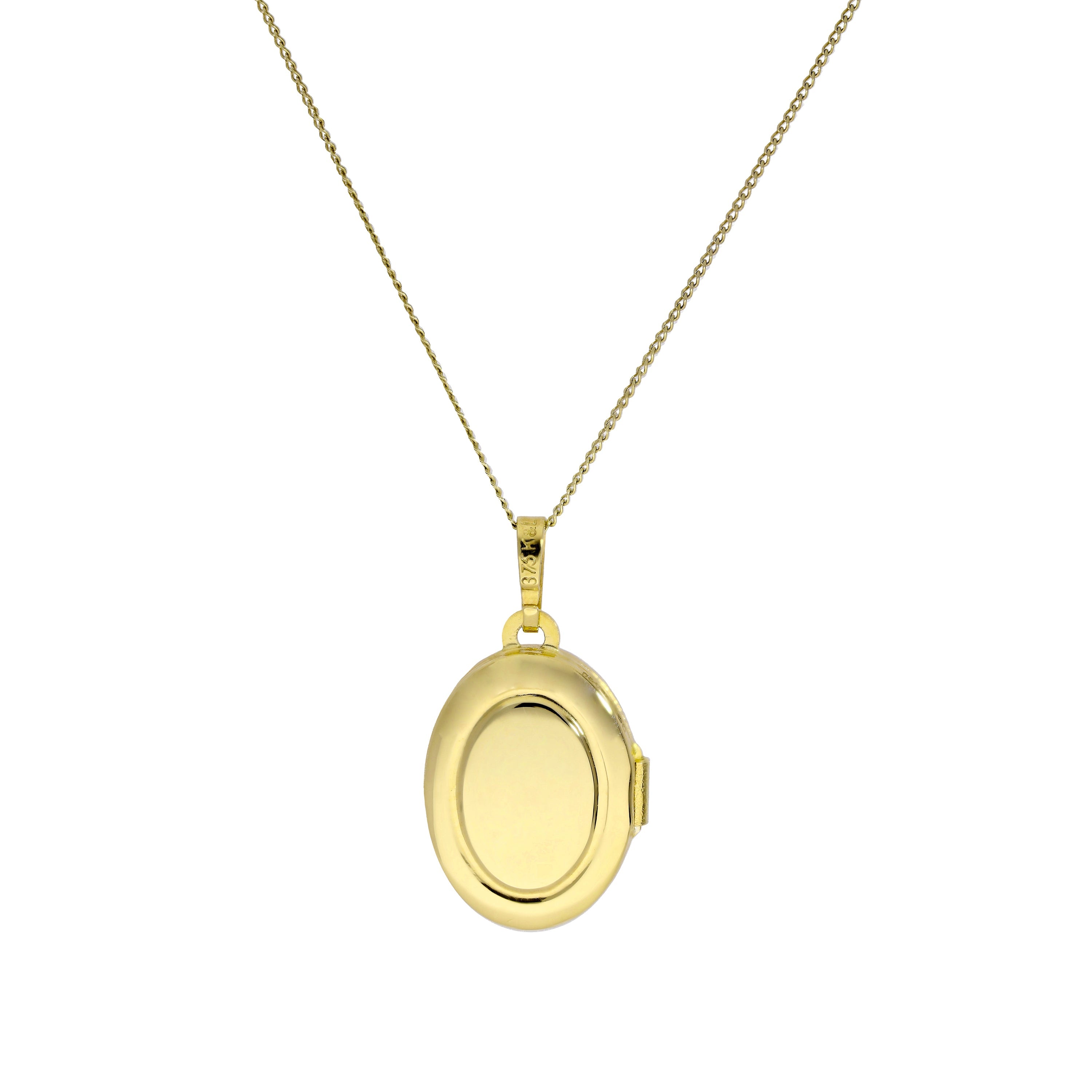 9 Karat Gold gravierbares ovales Medaillon an Kette 16 - 20 Zoll