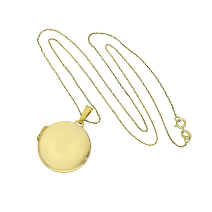 Große gravierbare runde Medaille aus 9 Karat Gold an einer Kette, 16–20 Zoll