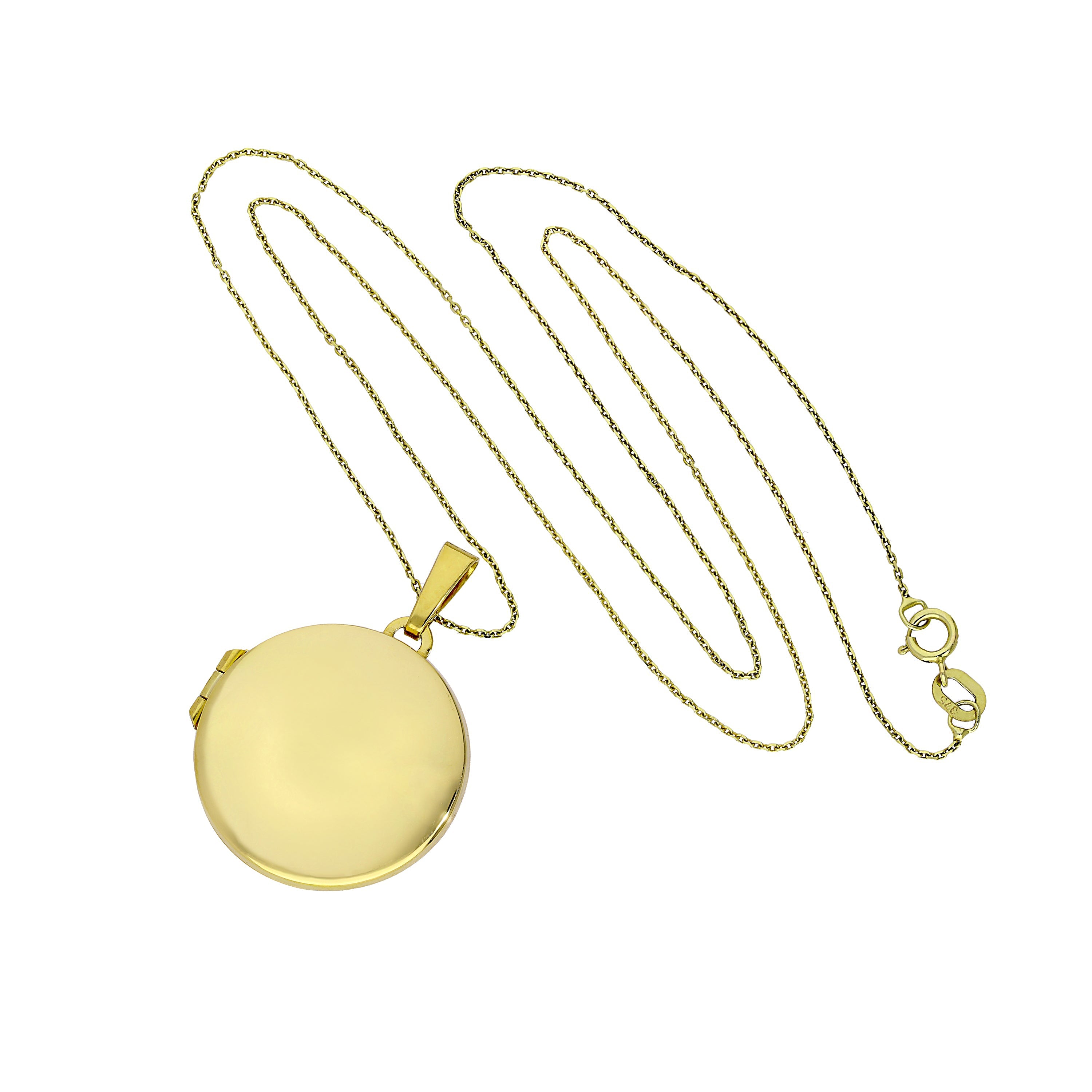 Große gravierbare runde Medaille aus 9 Karat Gold an einer Kette, 16–20 Zoll