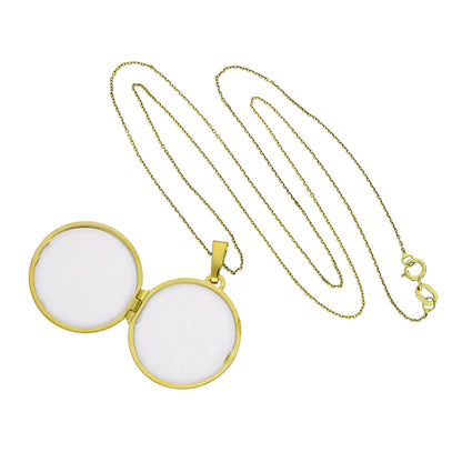 Große gravierbare runde Medaille aus 9 Karat Gold an einer Kette, 16–20 Zoll