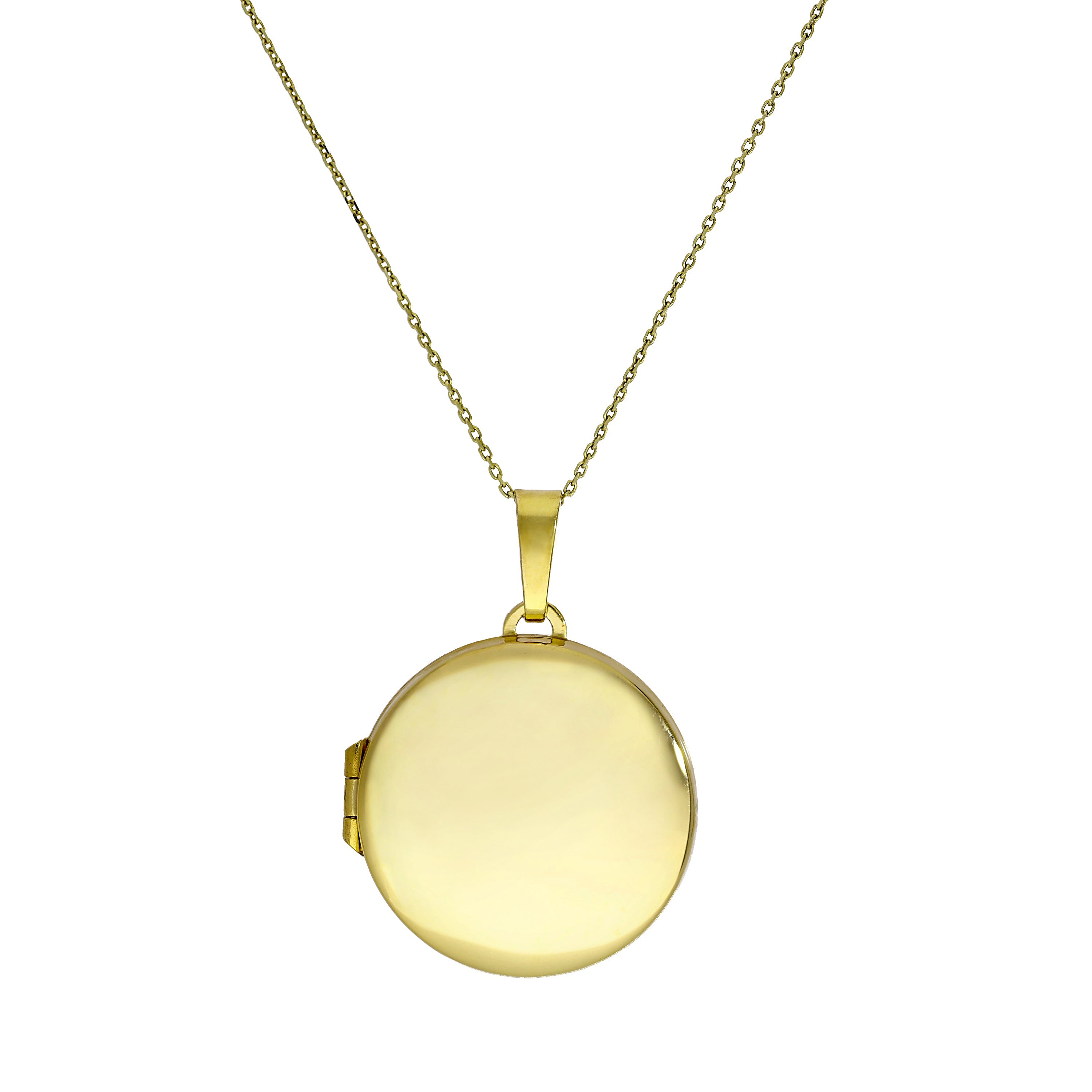 Große gravierbare runde Medaille aus 9 Karat Gold an einer Kette, 16–20 Zoll