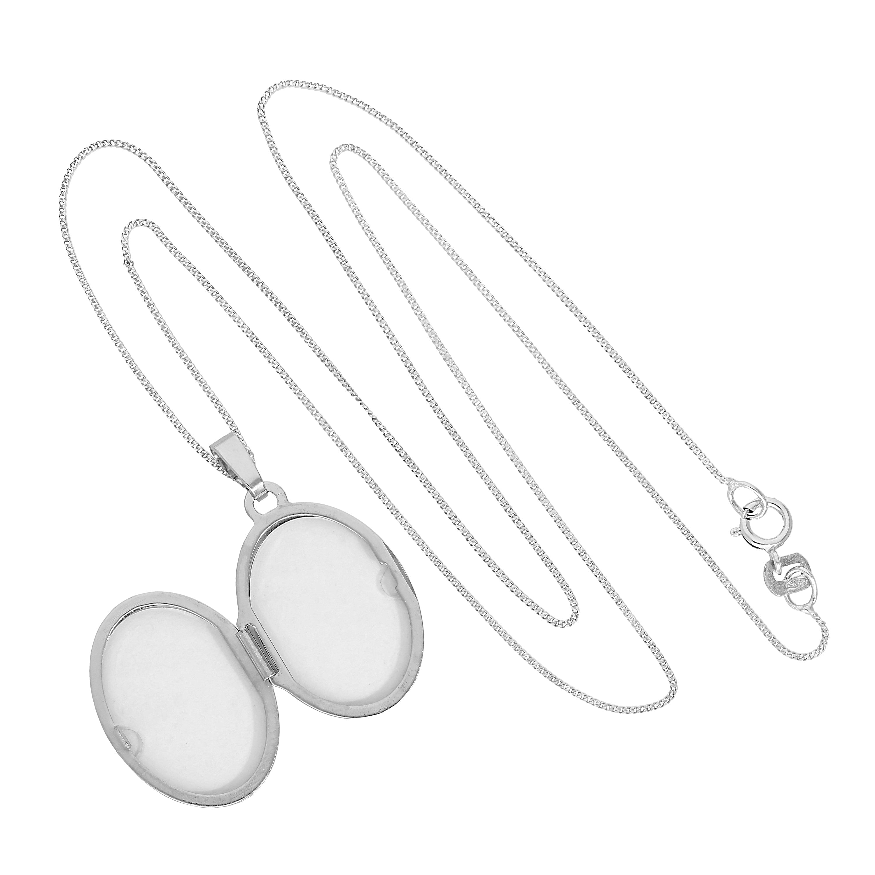 9 Karat Weißgold gravierbares ovales Medaillon mit wellenförmigem Design an Kette 16 - 18 Zoll