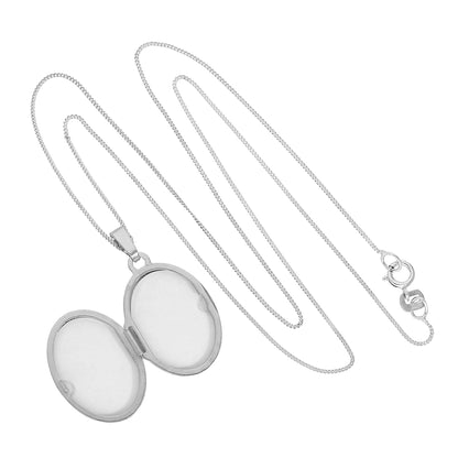 9 Karat Weißgold gravierbares ovales Medaillon mit wellenförmigem Design an Kette 16 - 18 Zoll