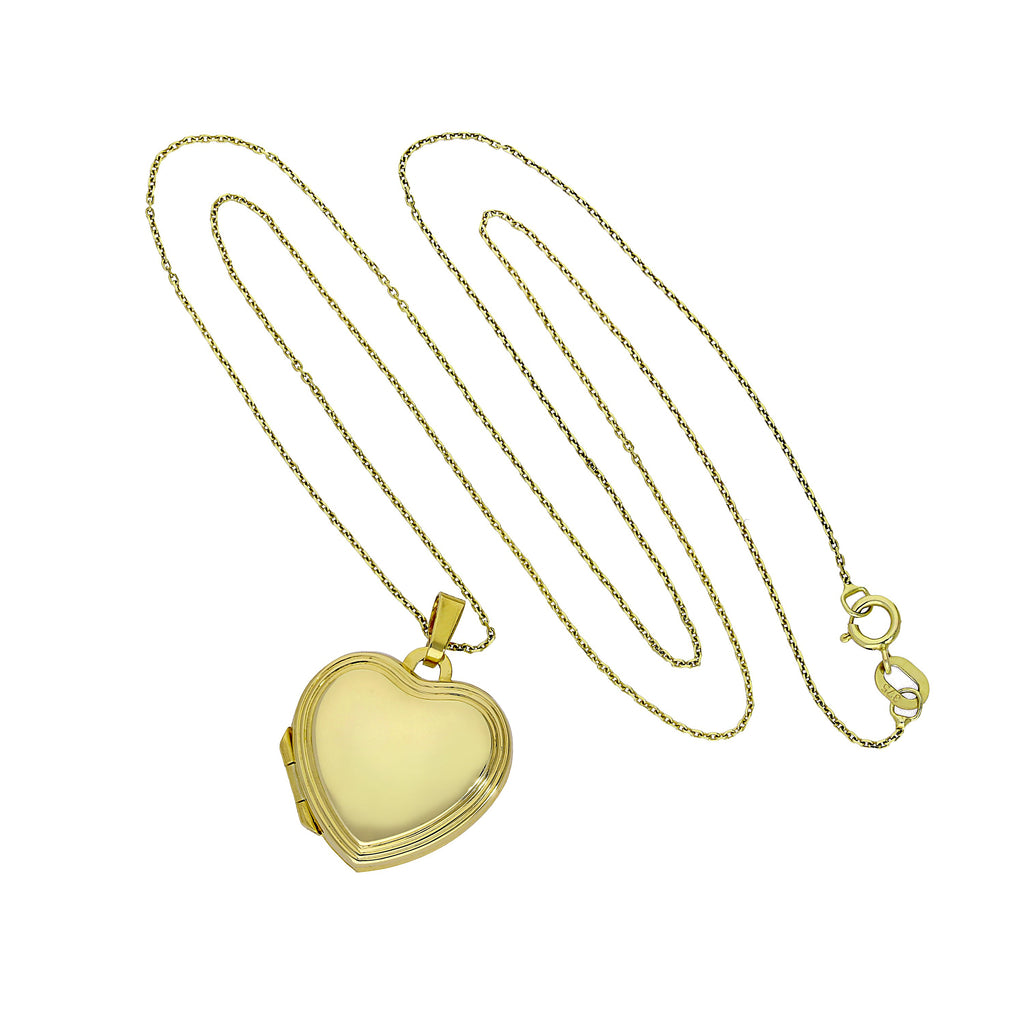 9 Karat Gold gravierbares Herzmedaillon mit erhabenem Rand an Kette 16 - 20 Zoll