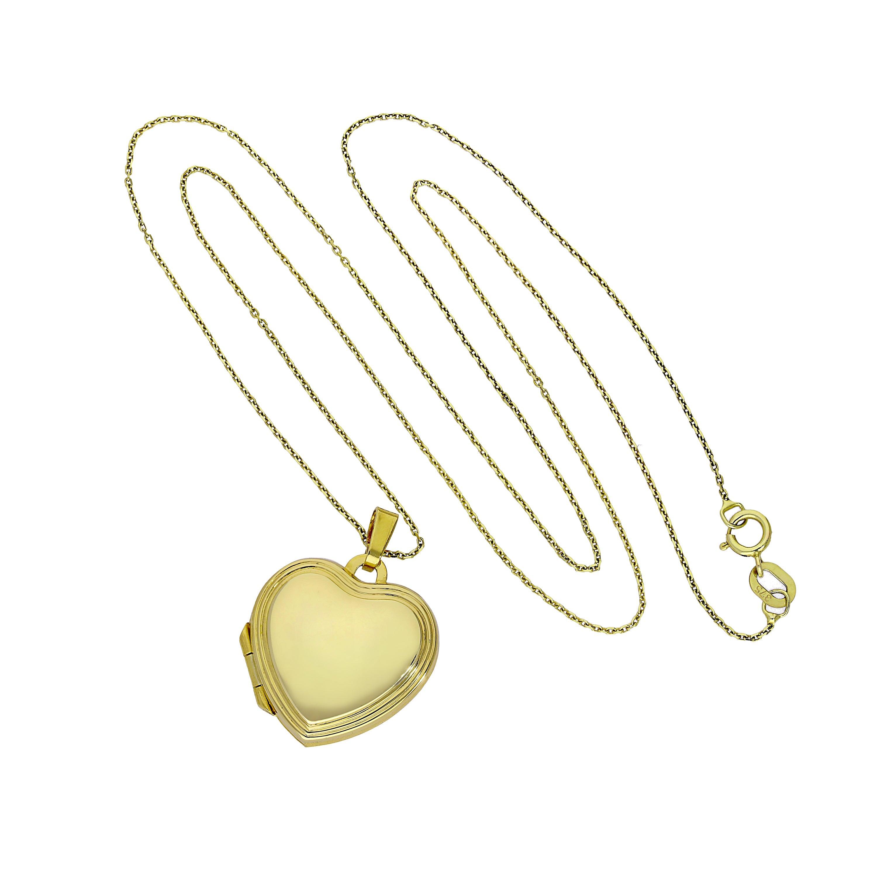 9 Karat Gold gravierbares Herzmedaillon mit erhabenem Rand an Kette 16 - 20 Zoll