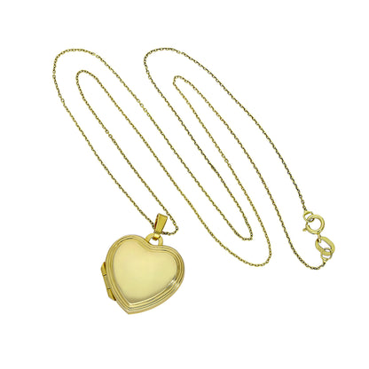 9ct Gold Engravable Heart Locket with Raised Border on Chain 16 - 20 Inches