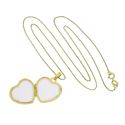 9 Karat Gold gravierbares Herzmedaillon mit erhabenem Rand an Kette 16 - 20 Zoll