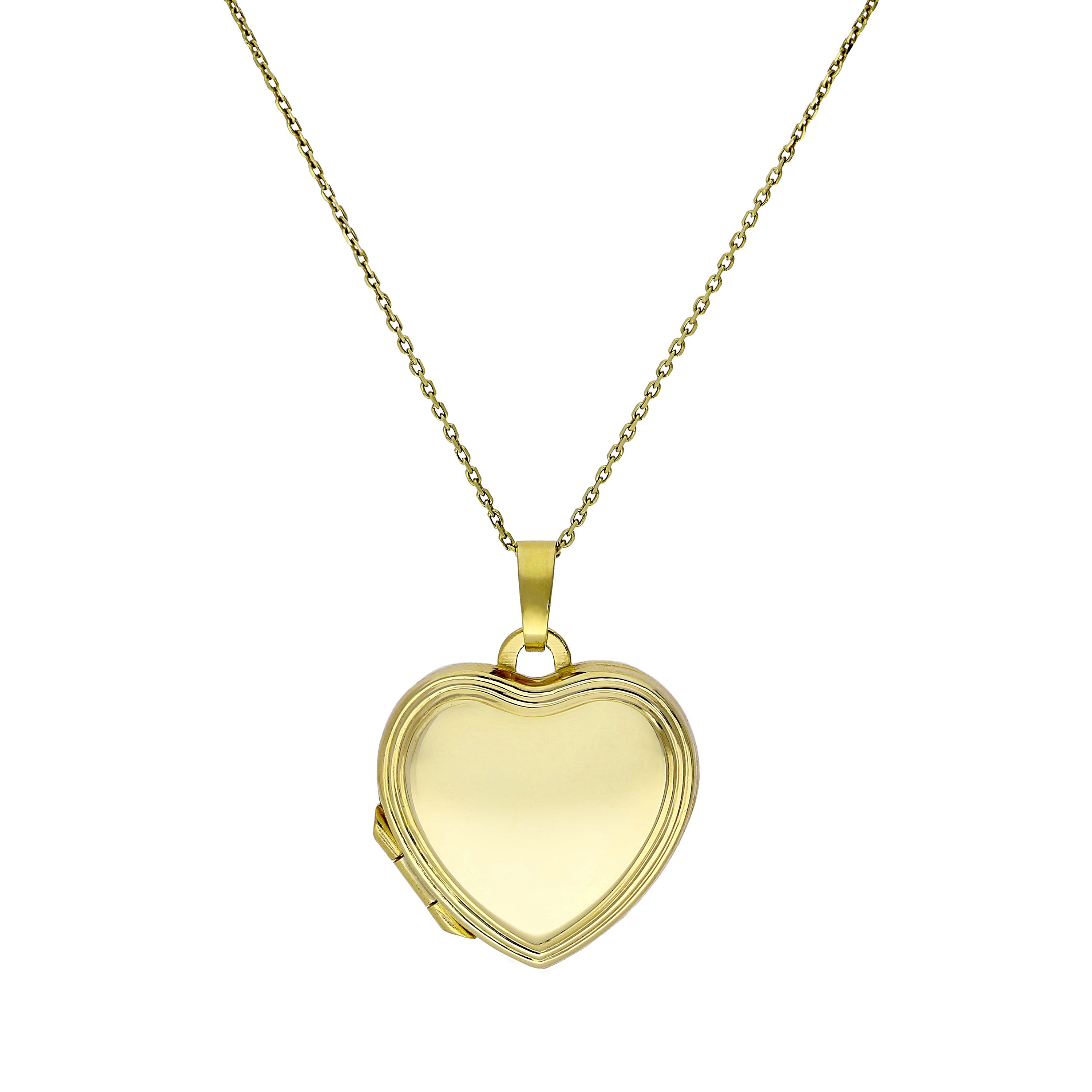 9 Karat Gold gravierbares Herzmedaillon mit erhabenem Rand an Kette 16 - 20 Zoll