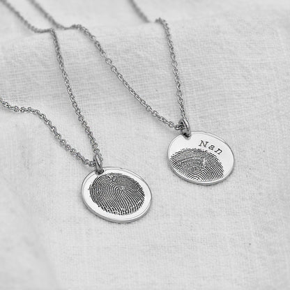 Personalised Sterling Silver Fingerprint Oval Pendant