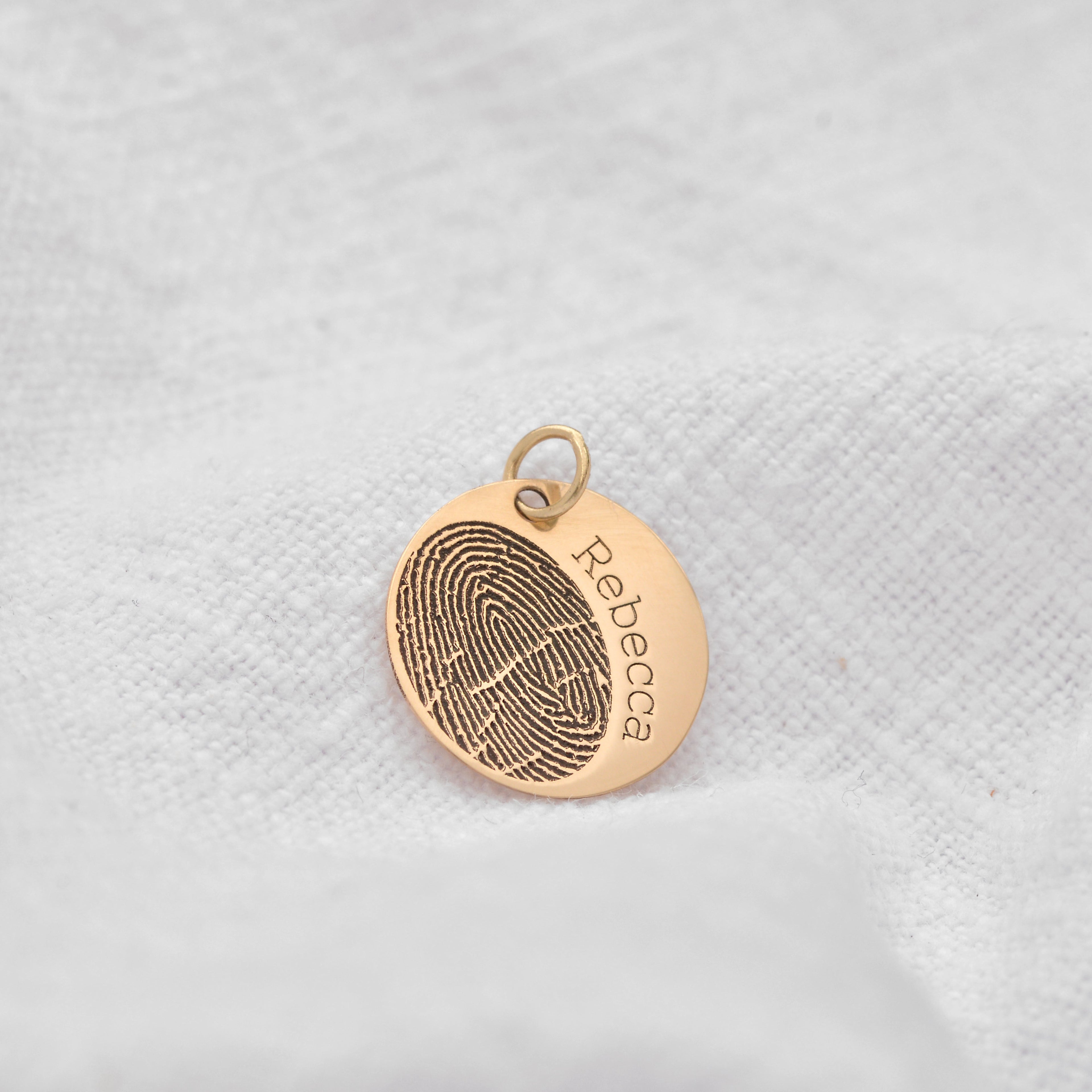 Personalisierter runder Anhänger aus 9 Karat Gold mit Fingerabdruck