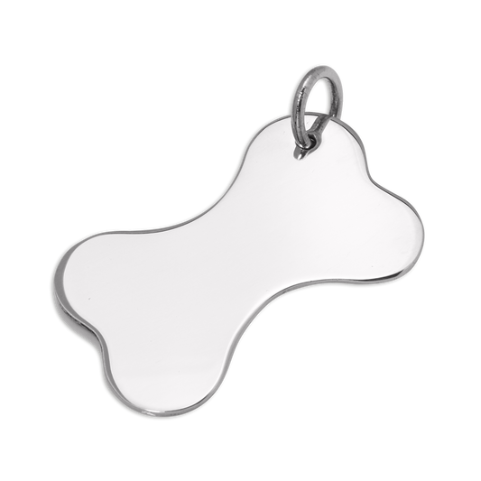 Groß Sterlingsilber Knochen Form Hund Halsband Gravierbar Schild