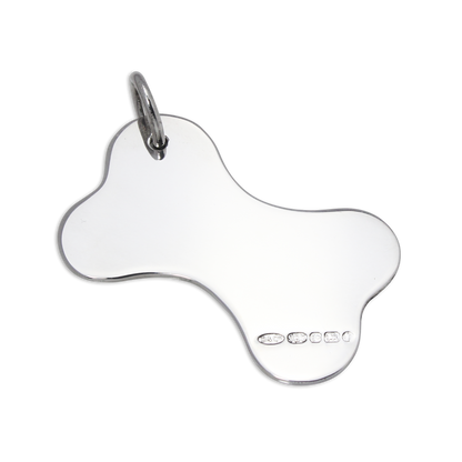Groß Sterlingsilber Knochen Form Hund Halsband Gravierbar Schild
