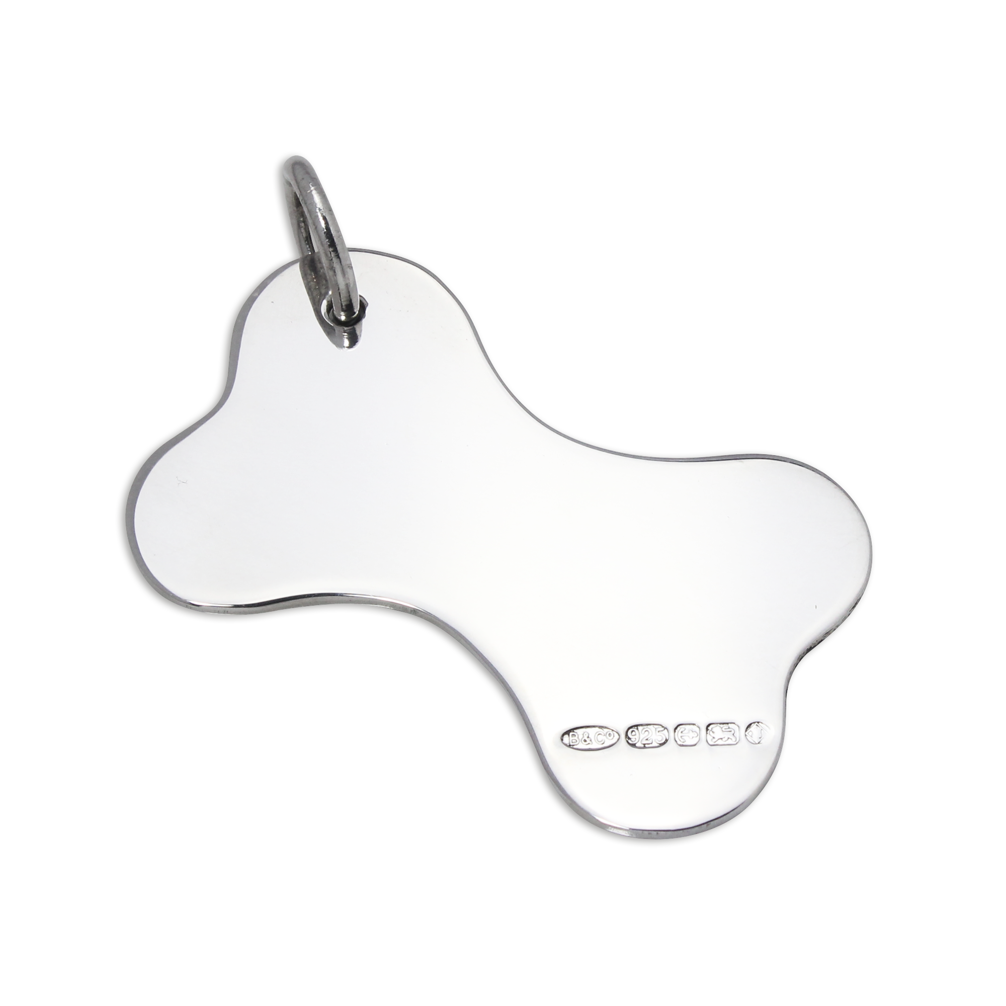 Groß Sterlingsilber Knochen Form Hund Halsband Gravierbar Schild