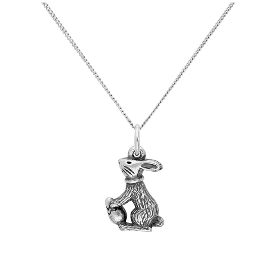 Sterlingsilber Osterhase mit Osterei Anhänger an 40,5+5cm Diamantschliff Kette