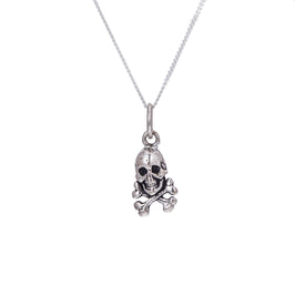 Winzig Sterlingsilber Totenkopf & Kreuzknochen Halskette