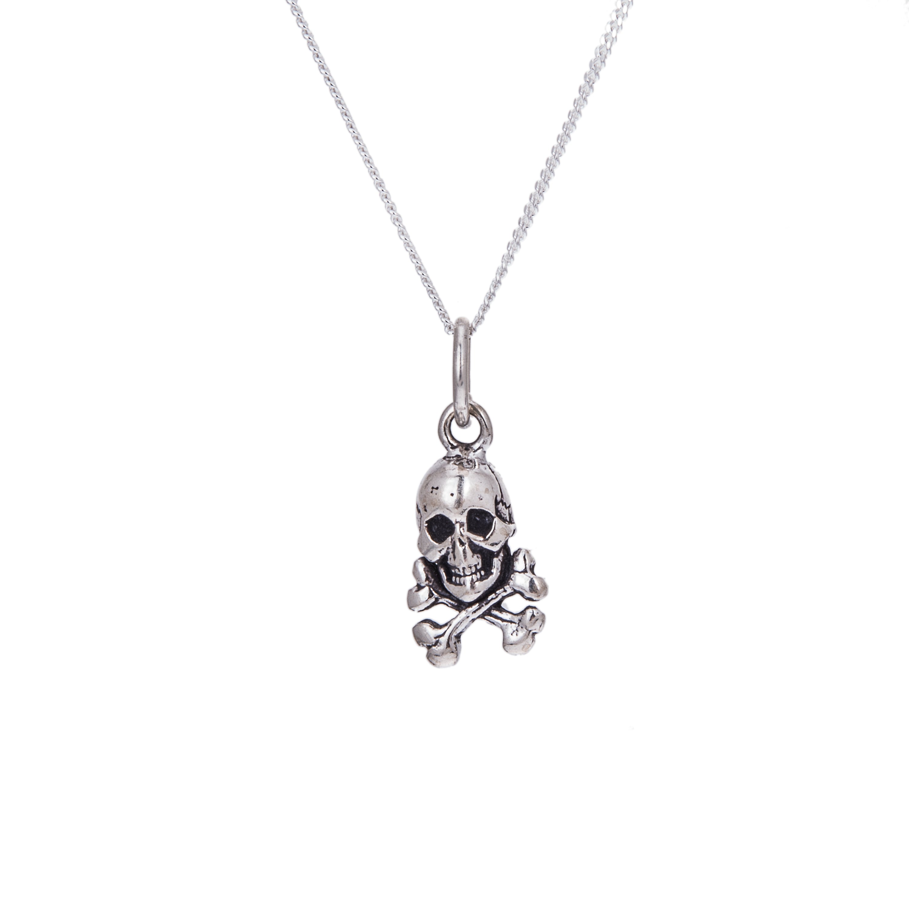 Winzig Sterlingsilber Totenkopf & Kreuzknochen Halskette