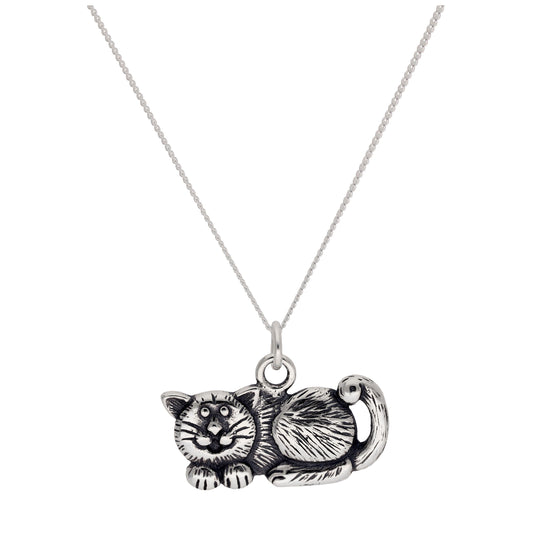 Sterlingsilber Fette Katze Halskette