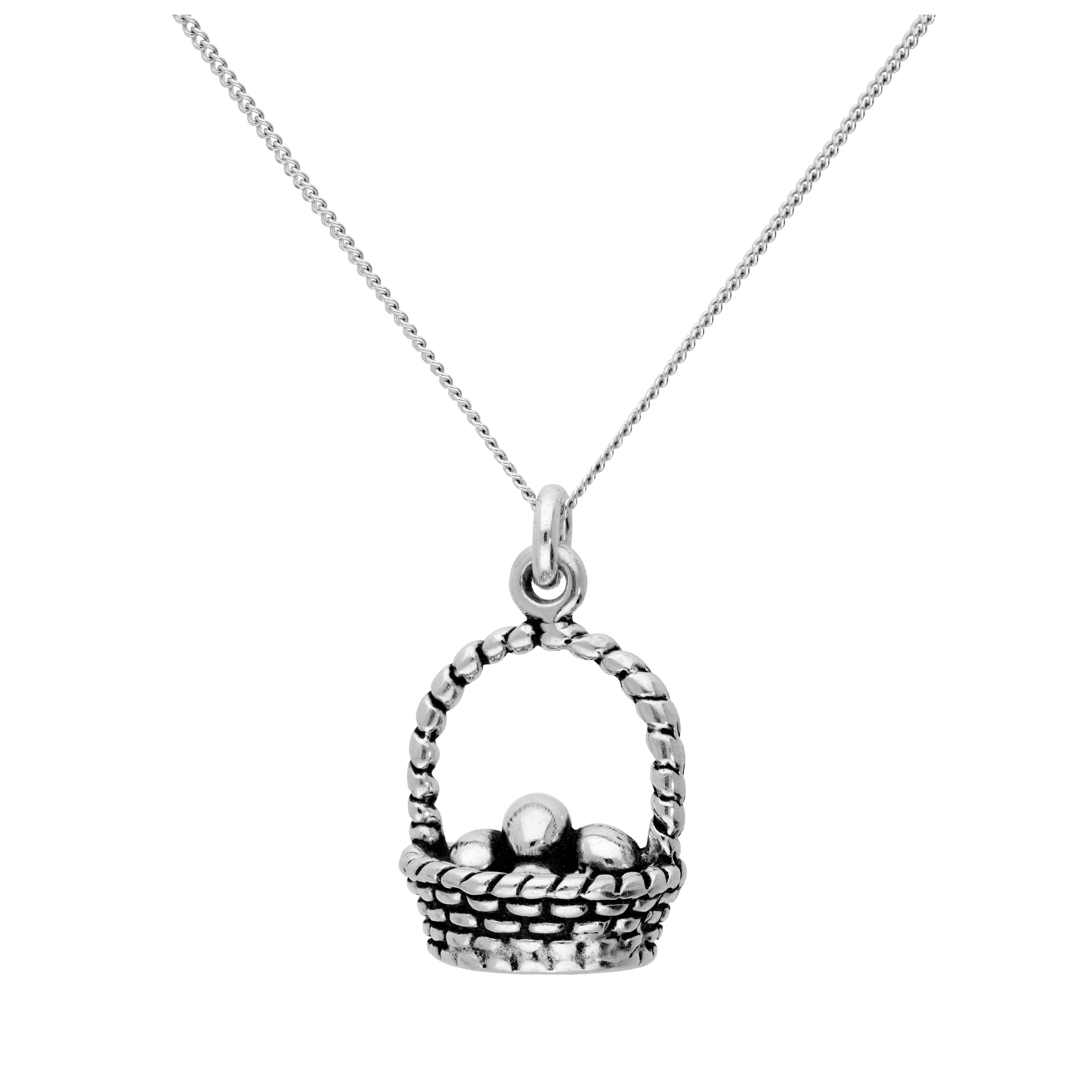 Sterlingsilber Eier in Korb Anhänger an 40,5+5 cm Diamantschliff Kette