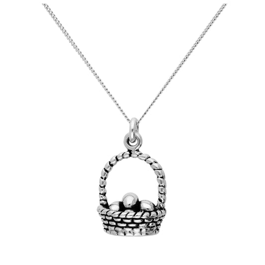 Sterlingsilber Eier in Korb Anhänger an 40,5+5cm Diamantschliff Kette