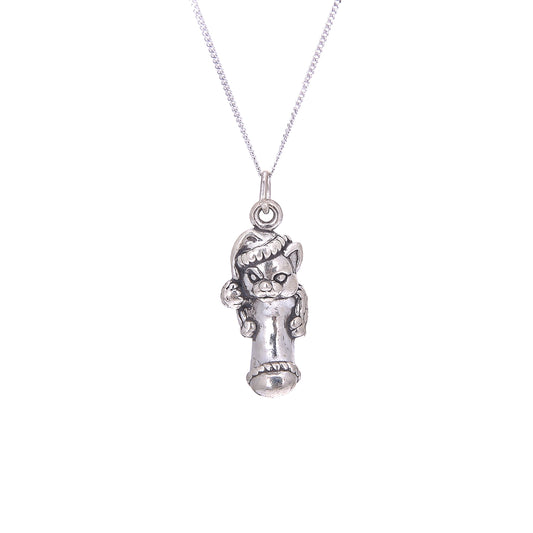 Sterlingsilber Katze in Weihnachtsstrumpf Halskette