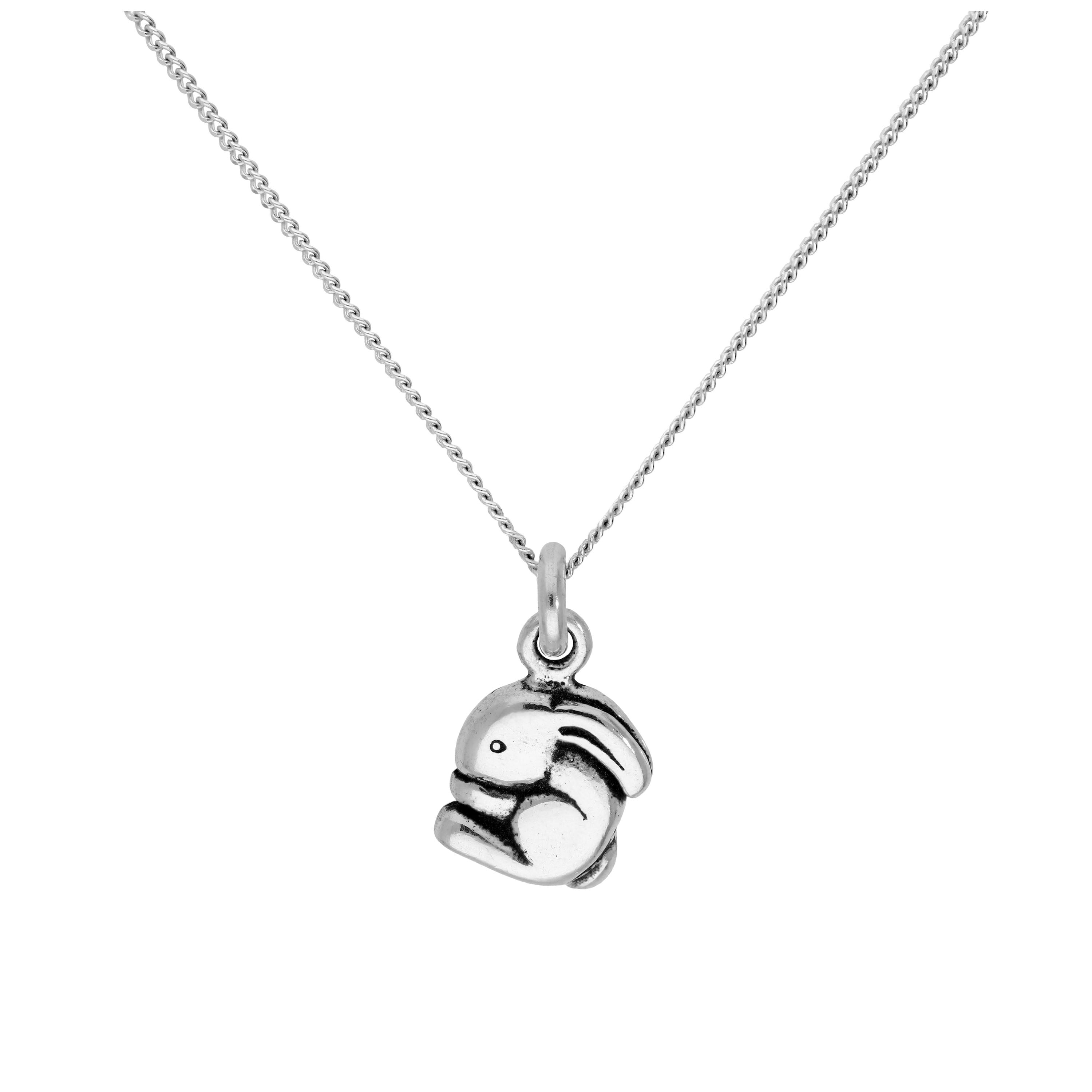 Sterlingsilber Klein Zeichentrick Hase Anhänger an 40,5+5 cm Diamantschliff Kette