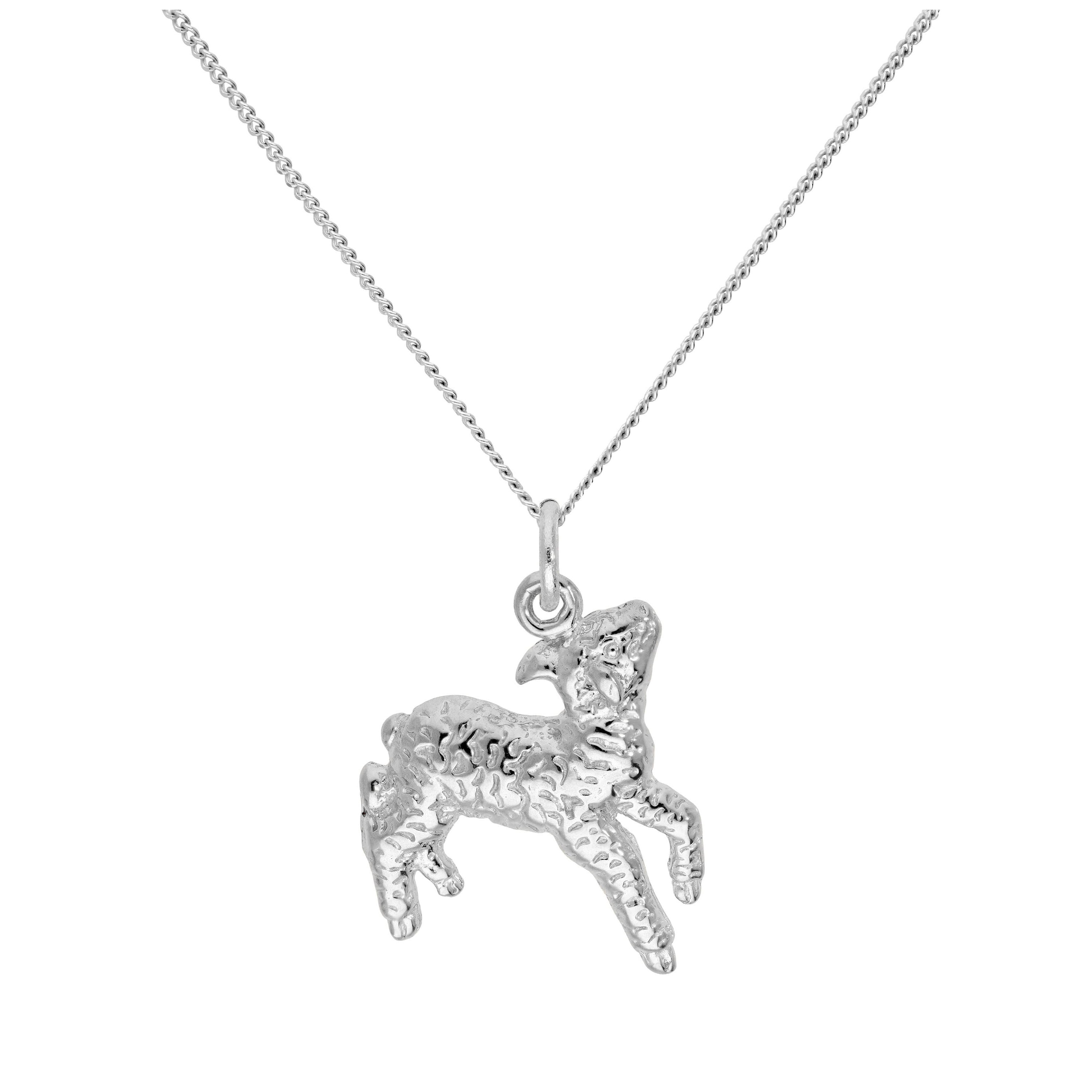 Sterlingsilber Lamm Anhänger an 40,5+5 cm Diamantschliff - Kette
