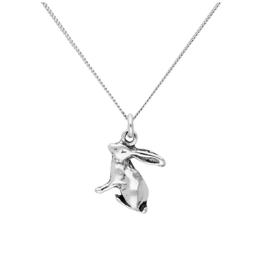 Sterlingsilber Hase Anhänger an 40,5+5cm Diamantschliff Kette