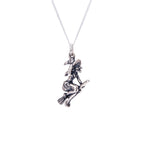 Sterlingsilber Hexe auf Besenstiel Halskette
