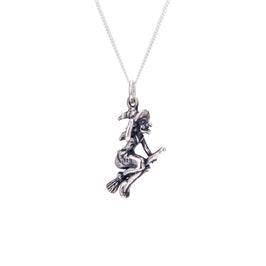 Sterlingsilber Hexe auf Besenstiel Halskette