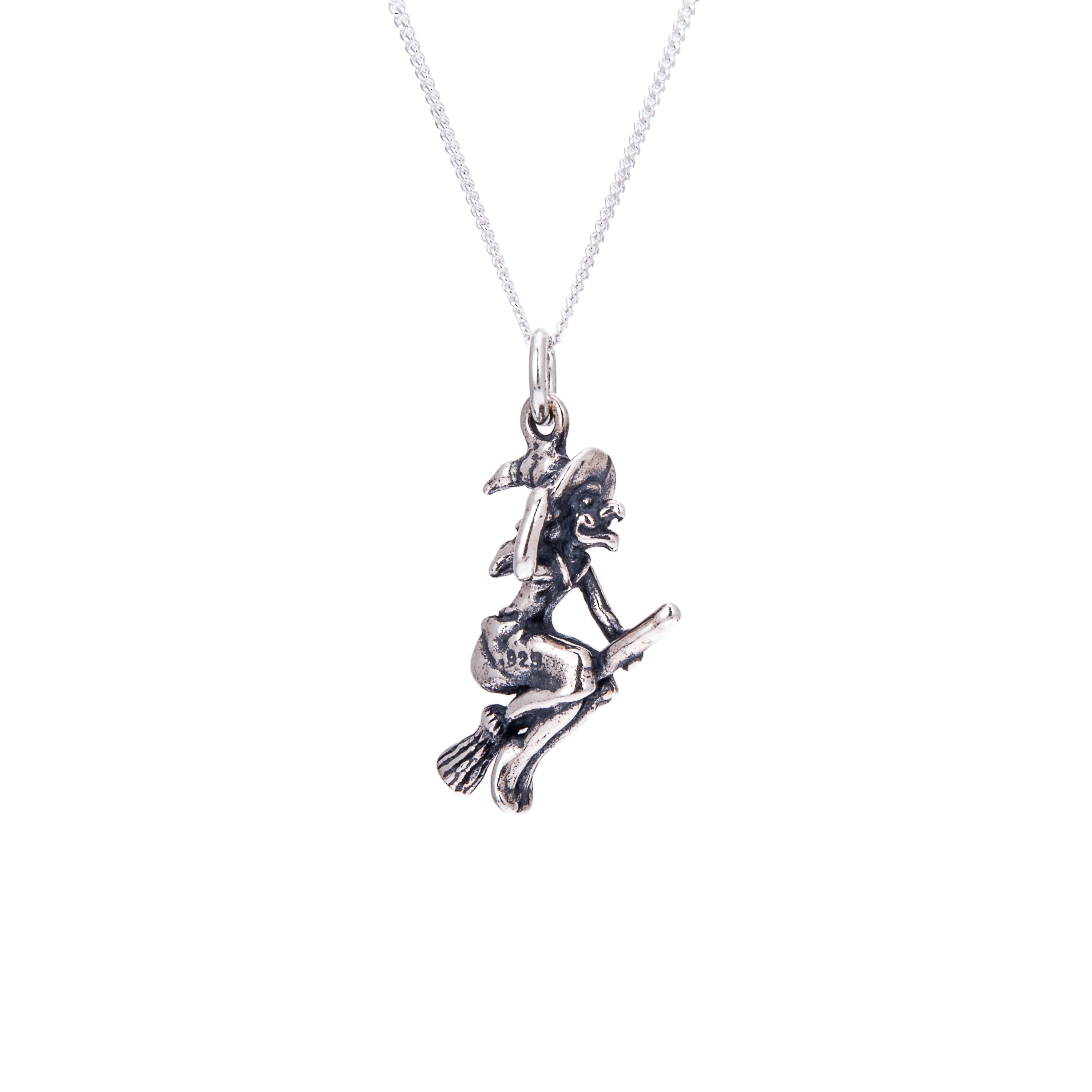 Sterlingsilber Hexe auf Besenstiel Halskette
