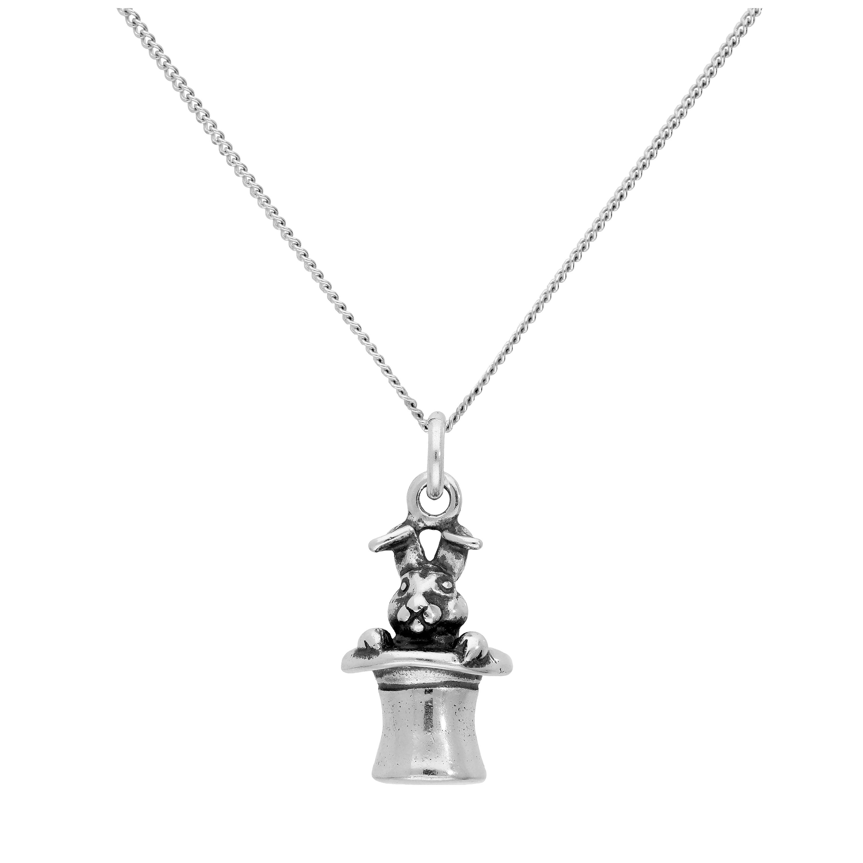 Sterlingsilber Zauber Hase in Hut Anhänger an 40,5+5 cm Diamantschliff Kette
