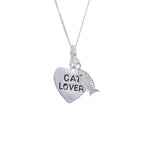 Sterlingsilber "Cat Lover" Herz & Fischgräte Halskette
