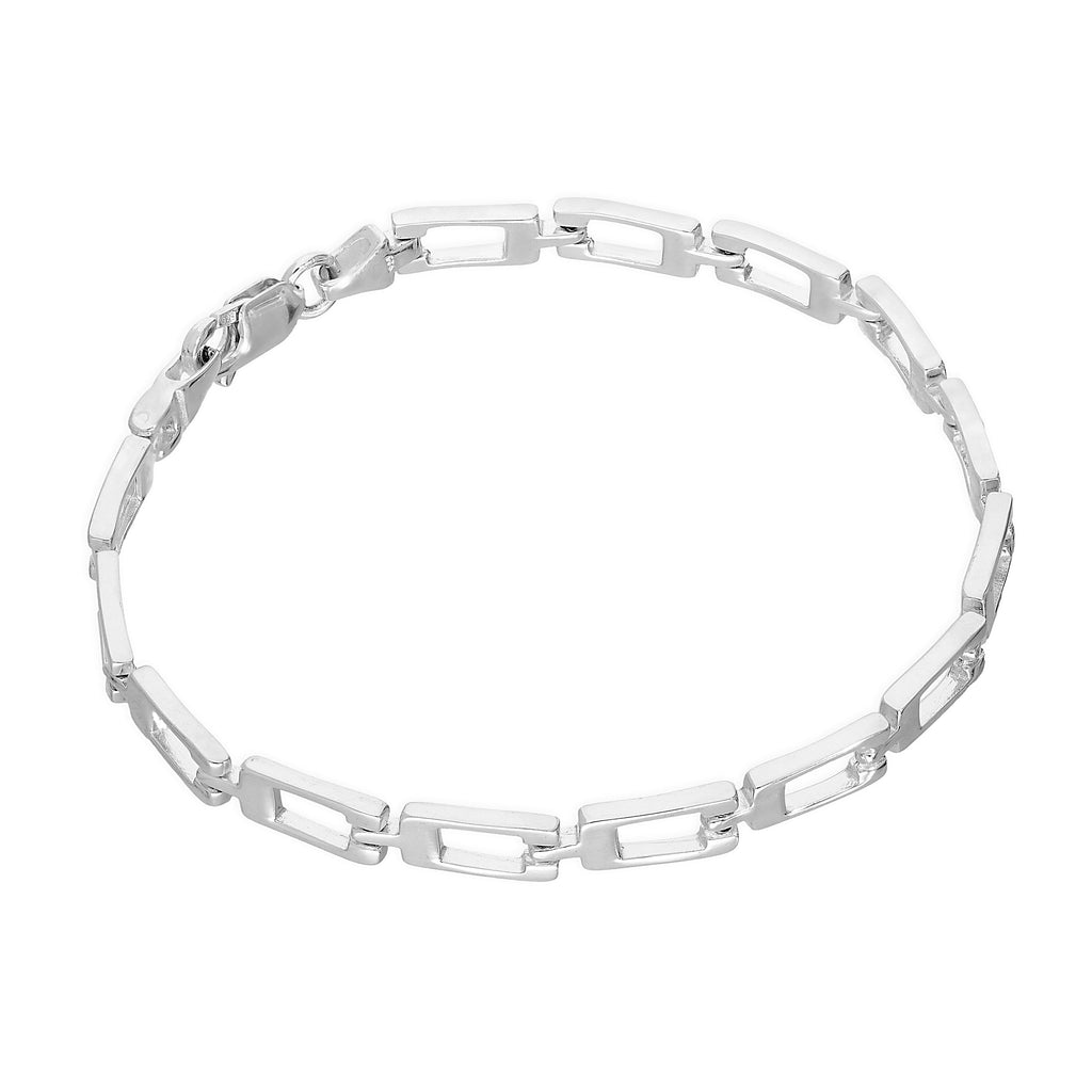 Geometrisches Armband aus Sterlingsilber mit rechteckigen Gliedern, 19 cm