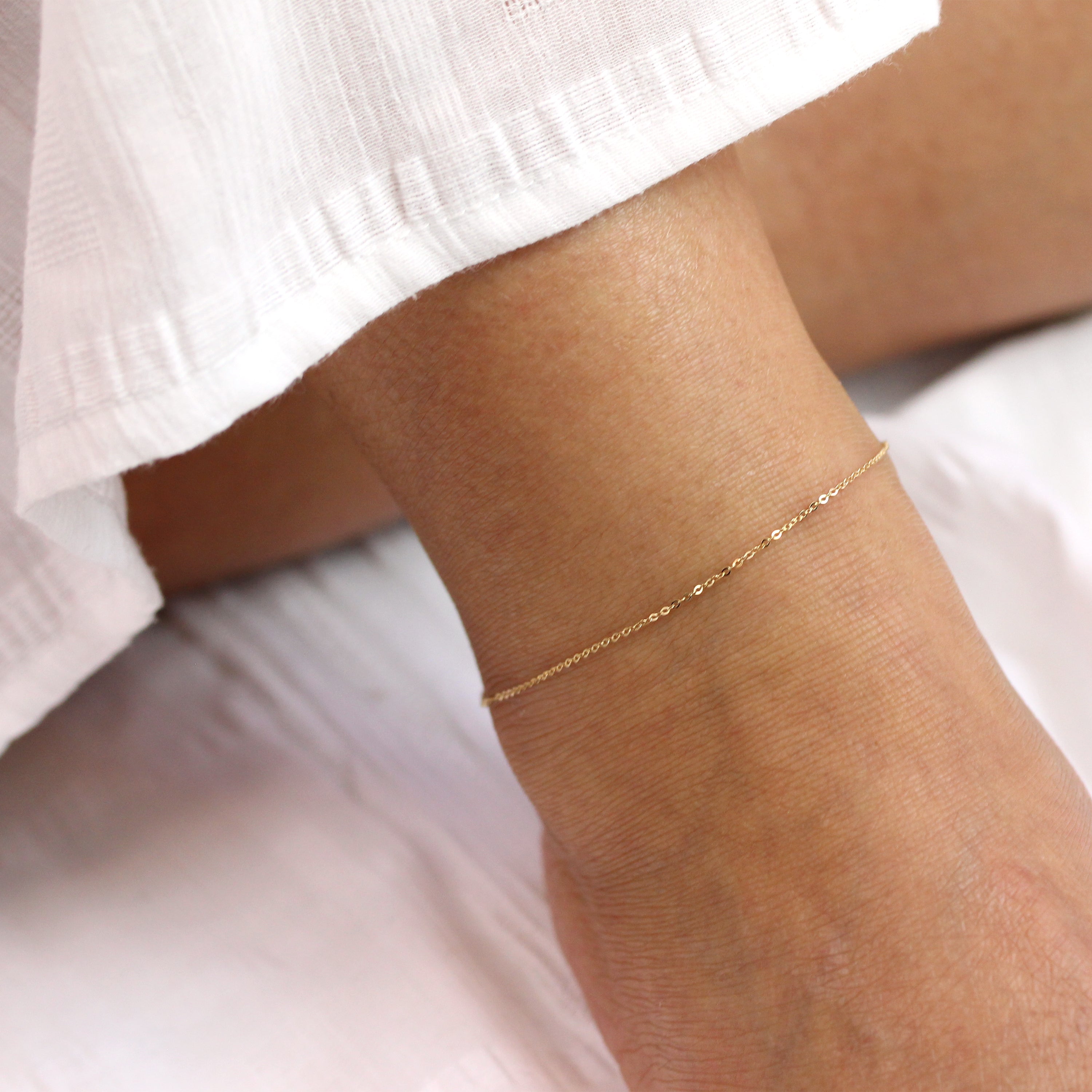 9 Karat Gelbgold Gehämmert Spuren Fußkette 24 cm