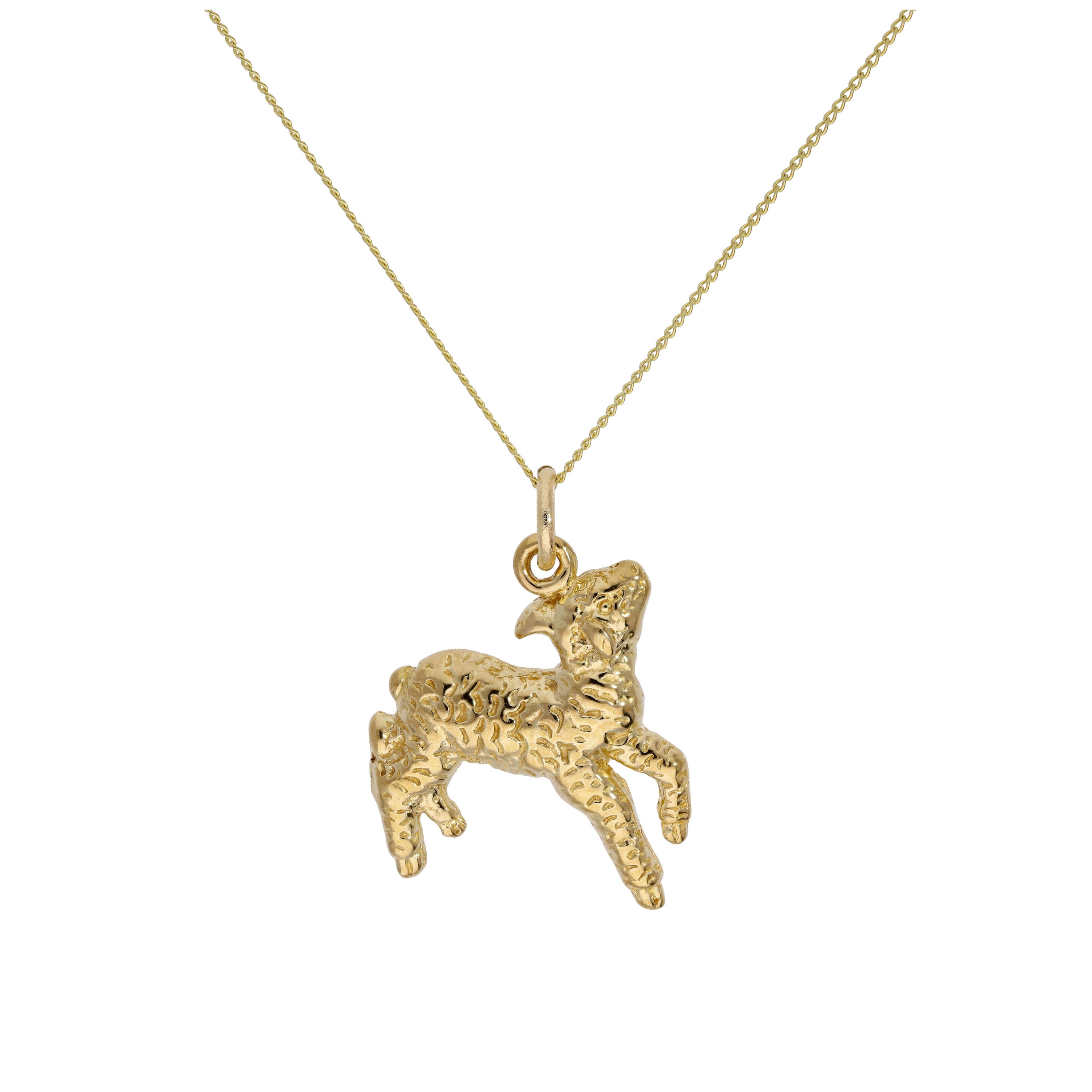 9 Karat Gold Lamm Anhänger an 45,5 cm Diamantschliff Kette