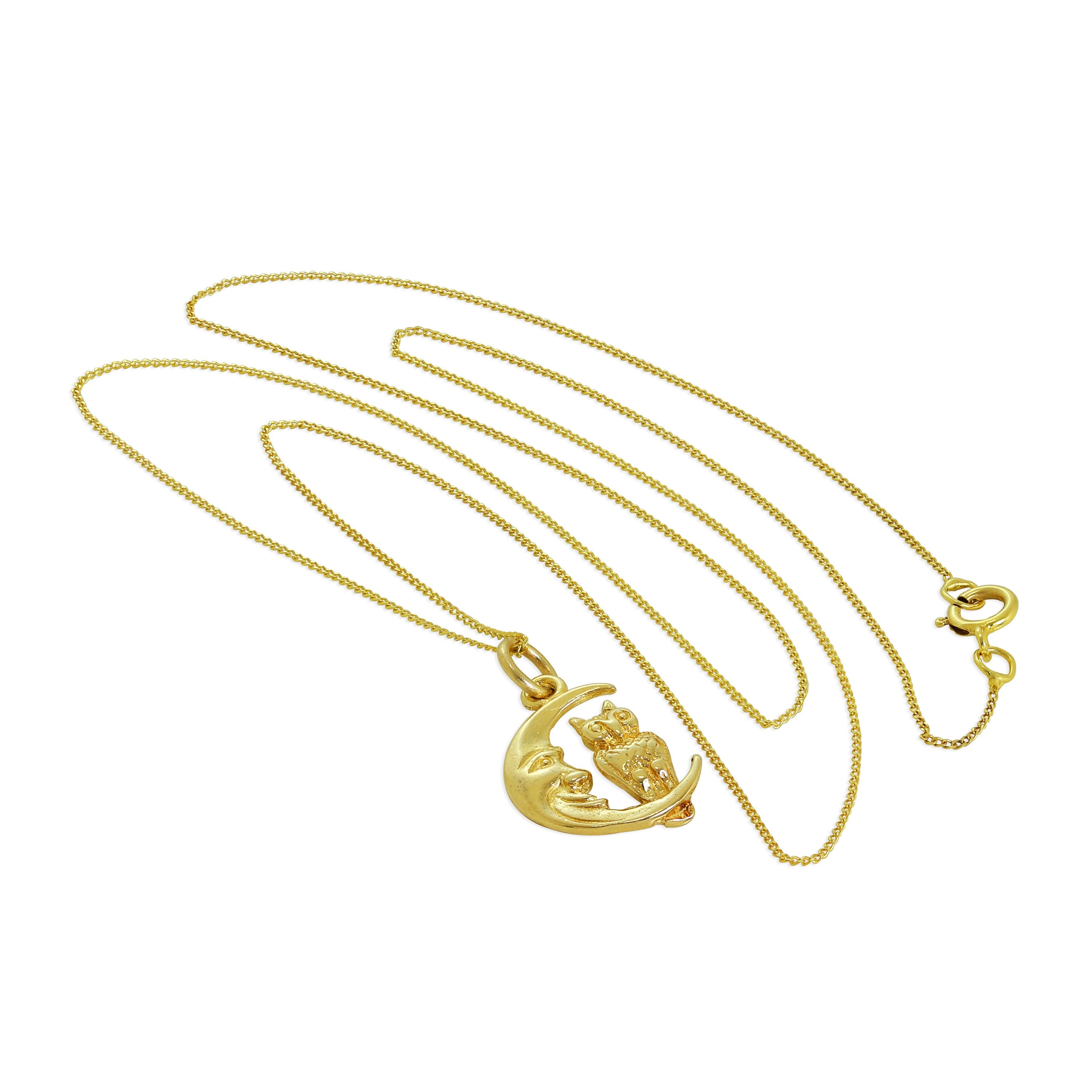 9 Karat Gold Eule auf Mond Sitzend Halskette - 45,5 cm Kette