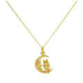 9 Karat Gold Eule auf Mond Sitzend Halskette - 45,5 cm Kette