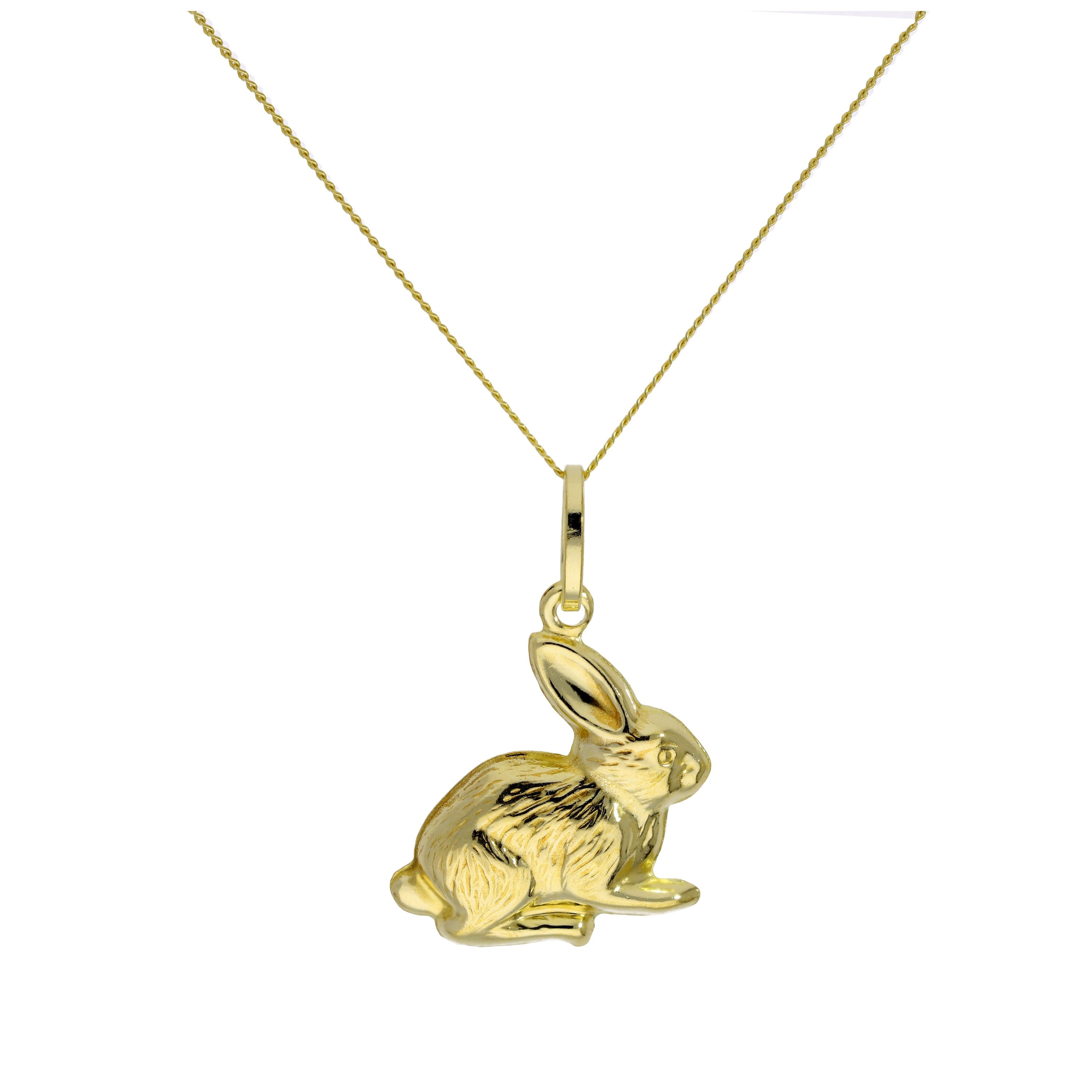 9 Karat Hohl Gold Hase Anhänger an 45,5 cm Diamantschliff Kette